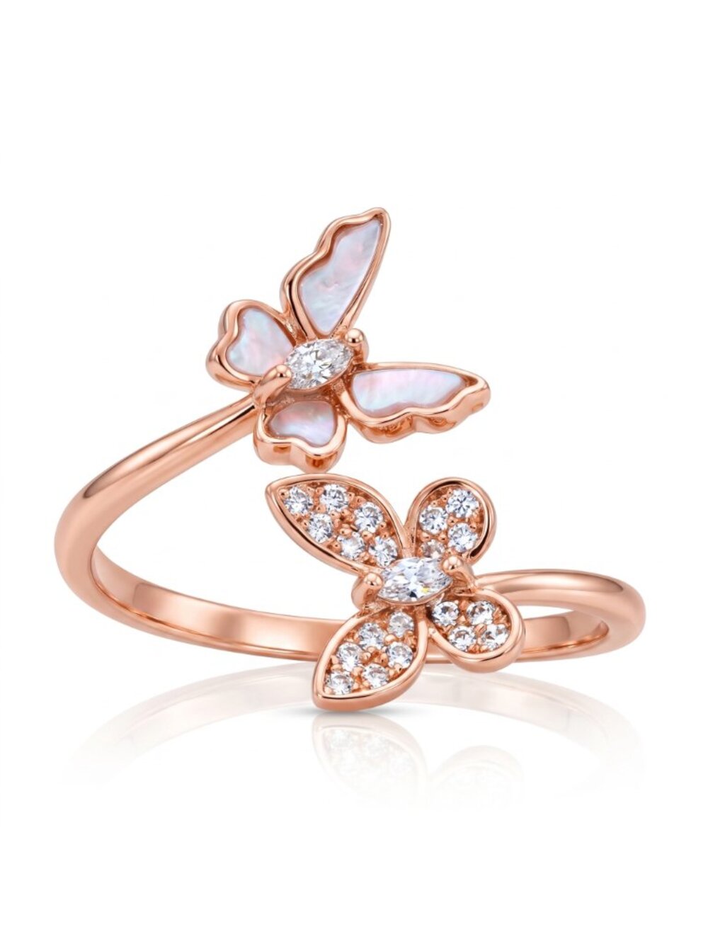 Rose Gold Butterfly ring with Mother of pearl, Charmed Aroma